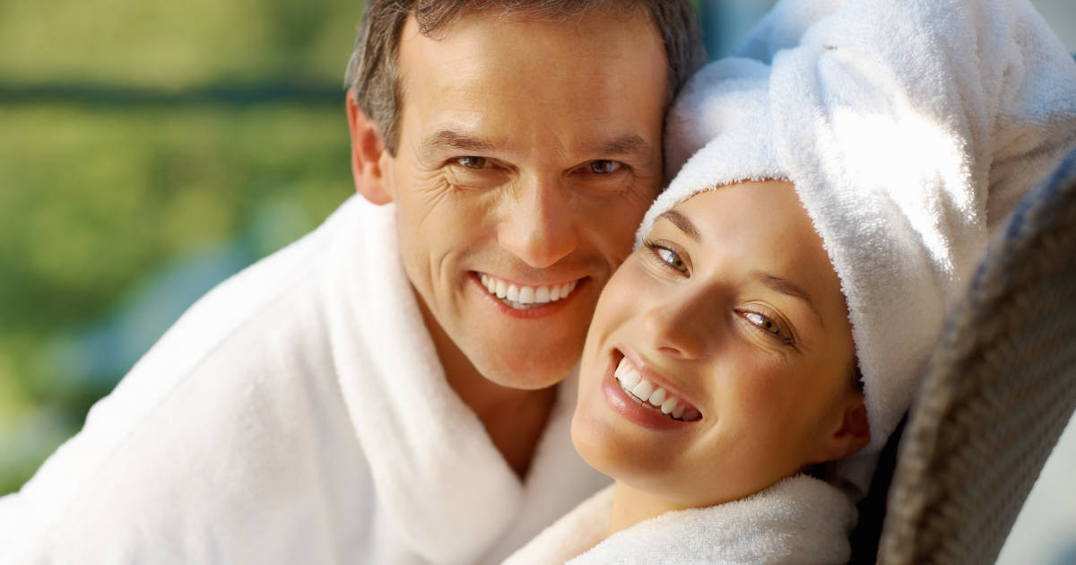 Couple having great time together at spa